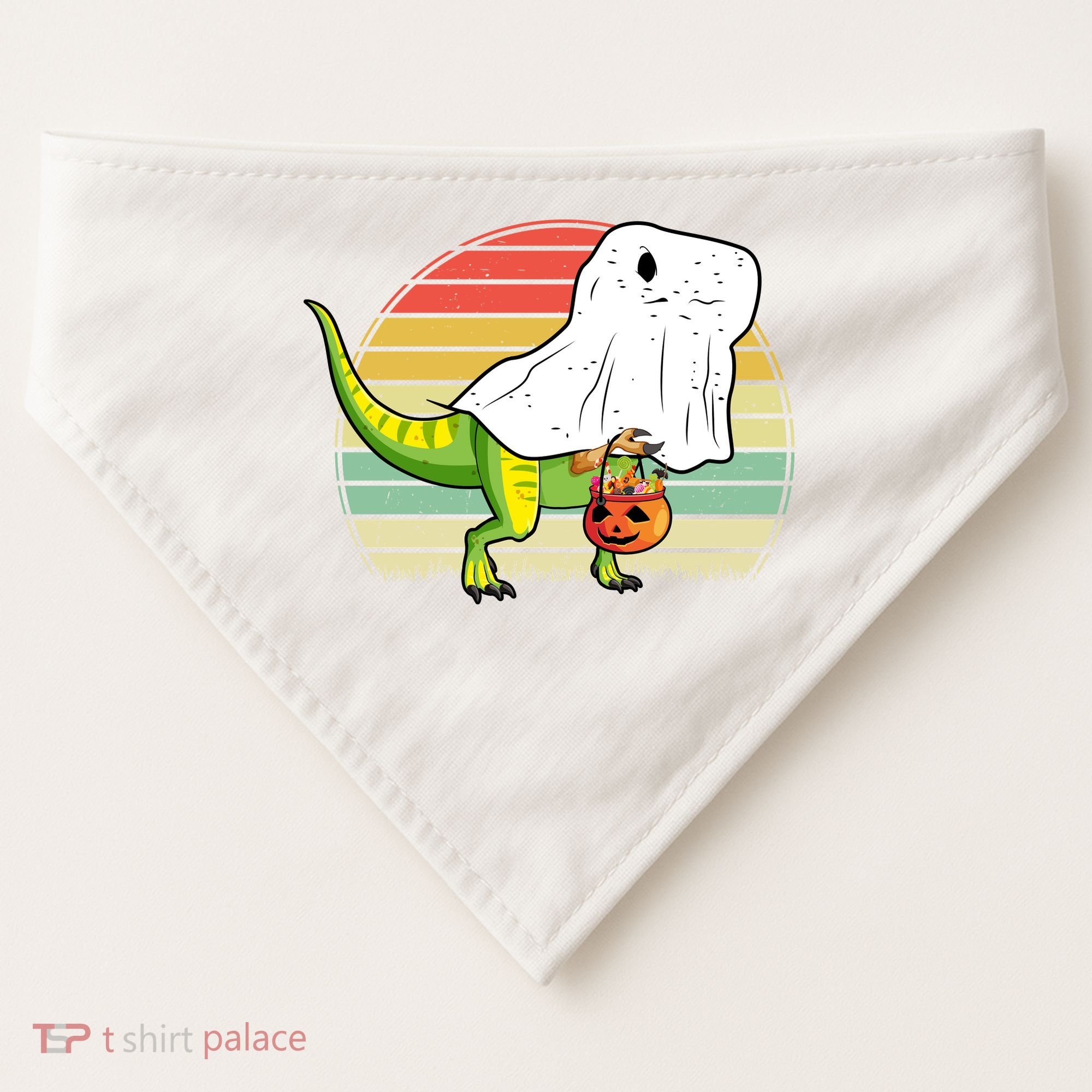 Funny Ghost Dinosaur Halloween Graphic USA-Made Doggie Bandana