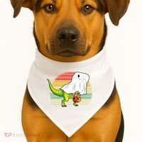 Funny Ghost Dinosaur Halloween Graphic USA-Made Doggie Bandana thumb 1