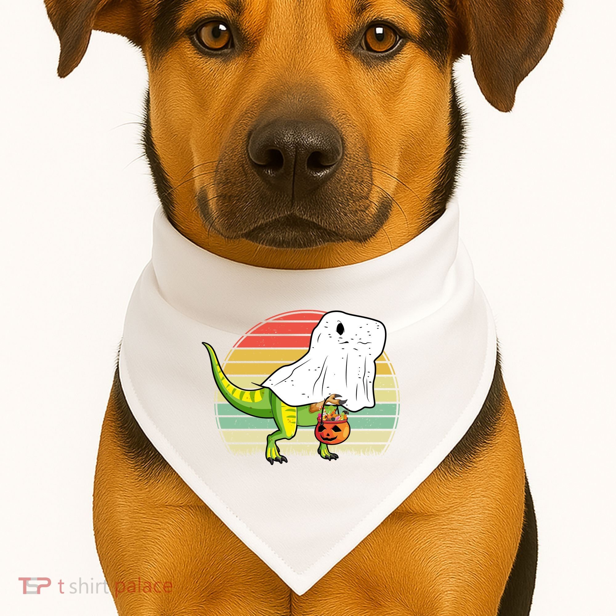 Funny Ghost Dinosaur Halloween Graphic USA-Made Doggie Bandana