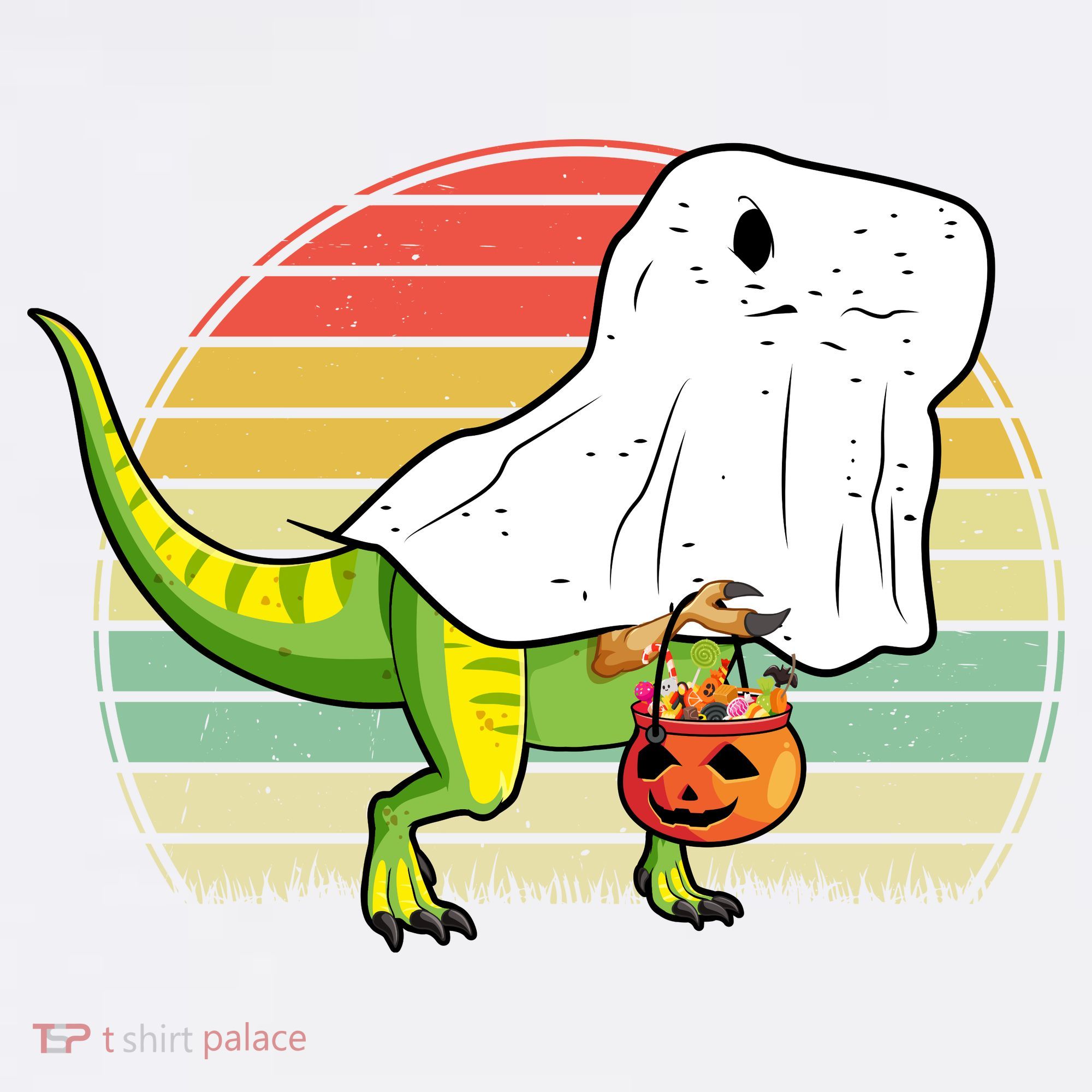 Funny Ghost Dinosaur Halloween Graphic USA-Made Doggie Bandana