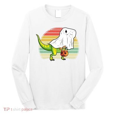 Funny Ghost Dinosaur Halloween Graphic Long Sleeve Shirt