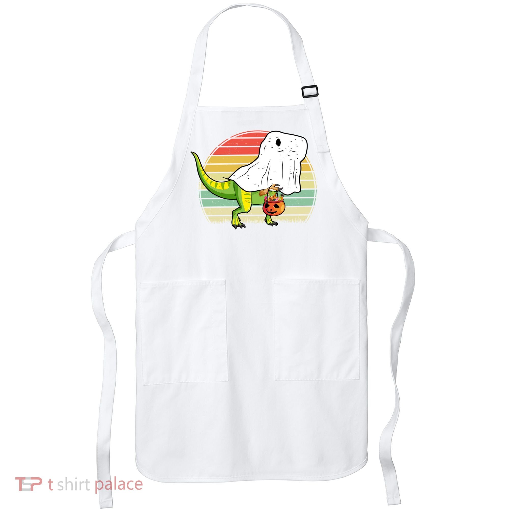 Funny Ghost Dinosaur Halloween Graphic Apron