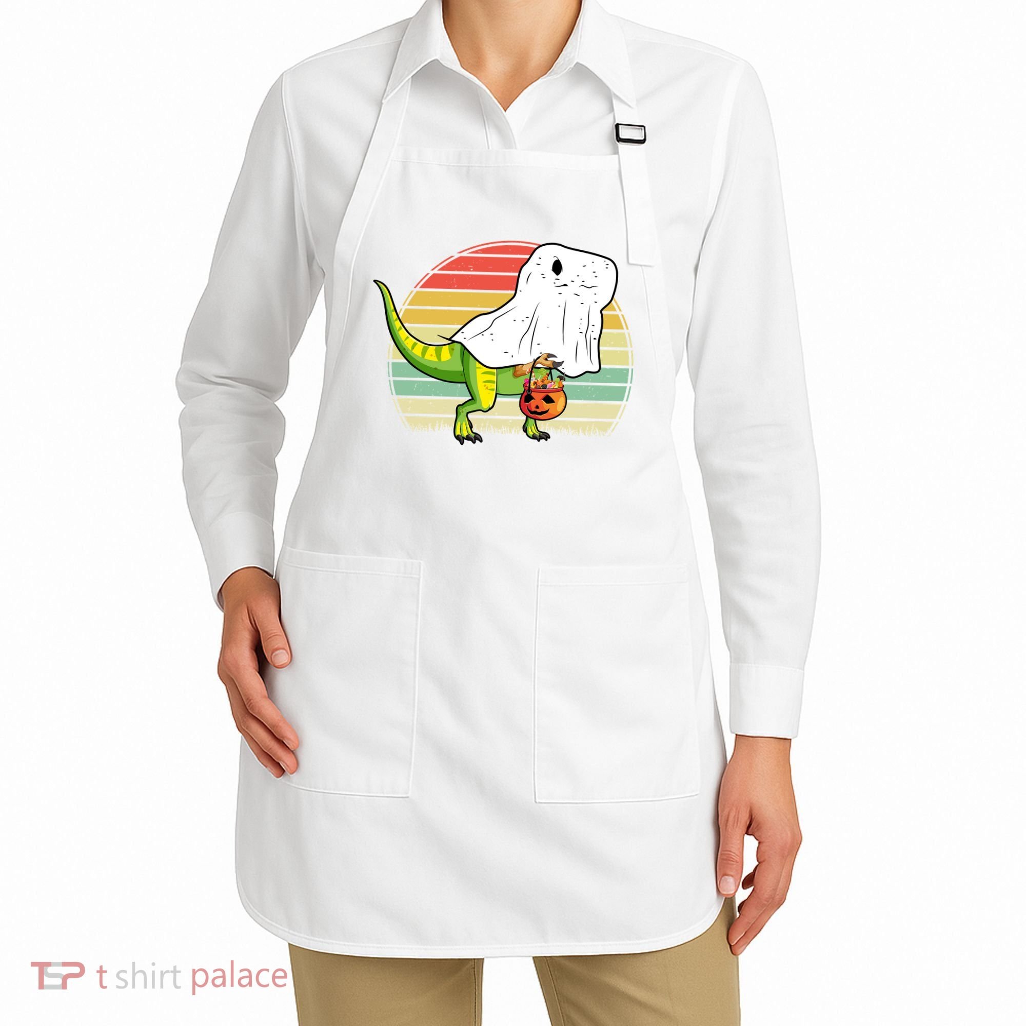 Funny Ghost Dinosaur Halloween Graphic Apron