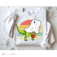 Funny Ghost Dinosaur Halloween Graphic Sweatshirt thumb 2