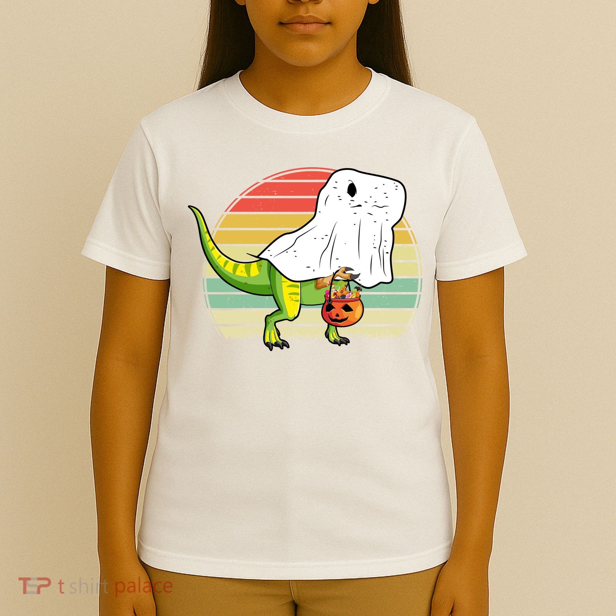 Funny Ghost Dinosaur Halloween Graphic T-Shirt