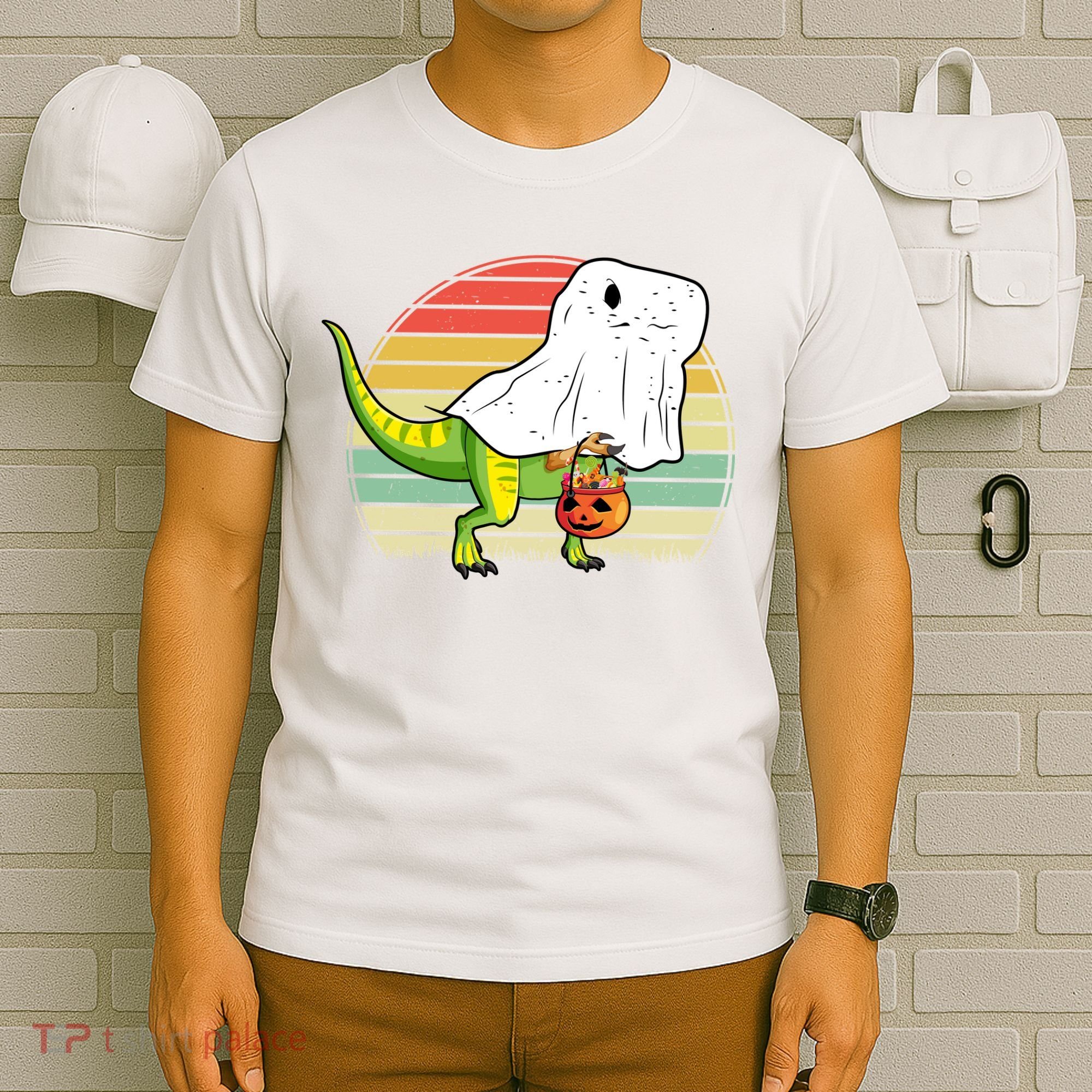 Funny Ghost Dinosaur Halloween Graphic T-Shirt