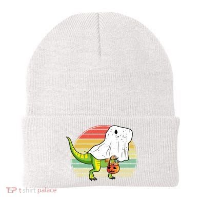 Funny Ghost Dinosaur Halloween Graphic Beanie