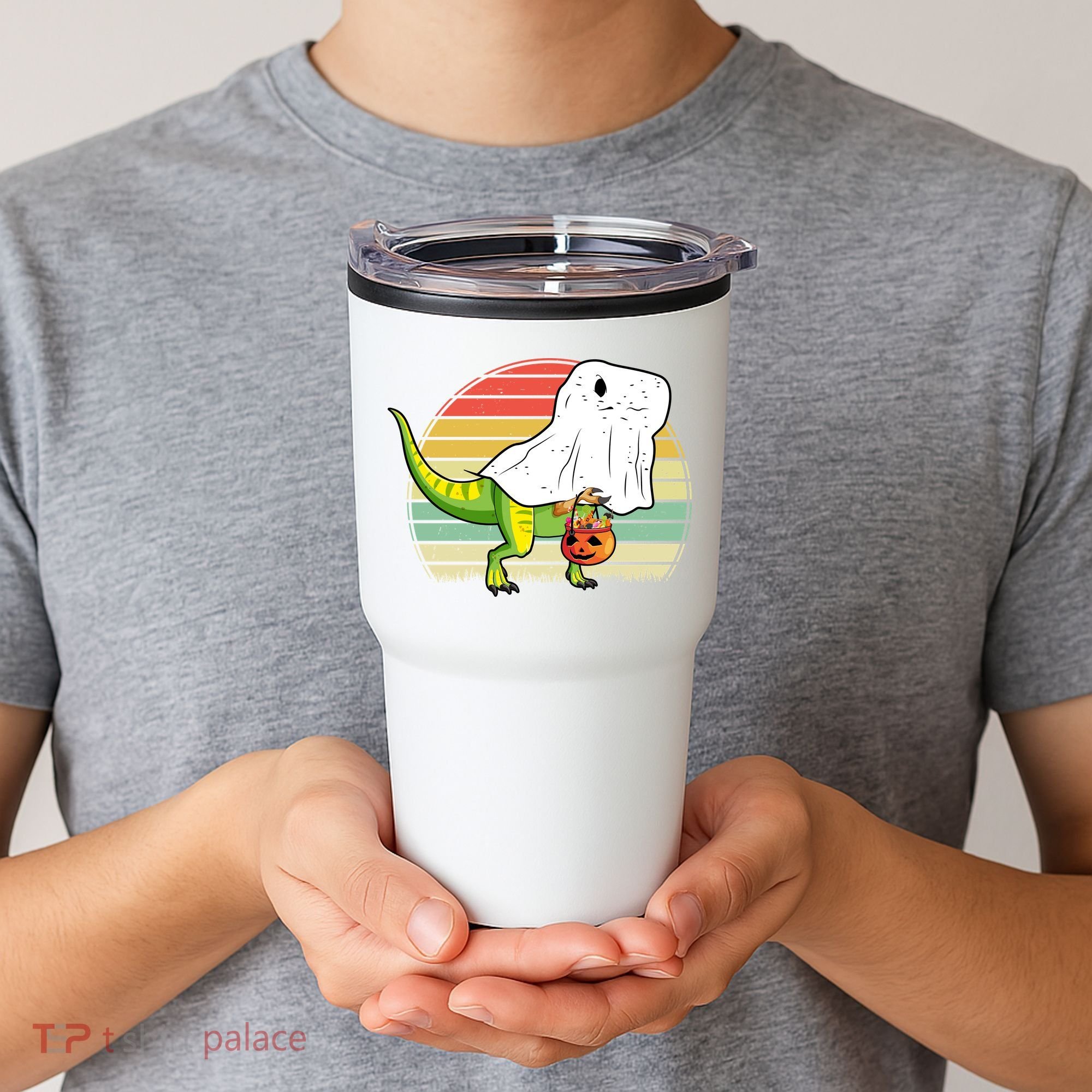 Funny Ghost Dinosaur Halloween Graphic Tumbler