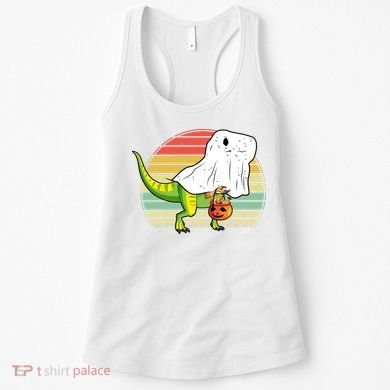Funny Ghost Dinosaur Halloween Graphic Women's Tank Top