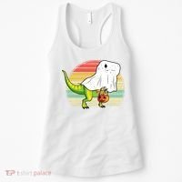 Funny Ghost Dinosaur Halloween Graphic Women's Tank Top thumb 0