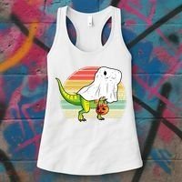Funny Ghost Dinosaur Halloween Graphic Women's Tank Top thumb 3