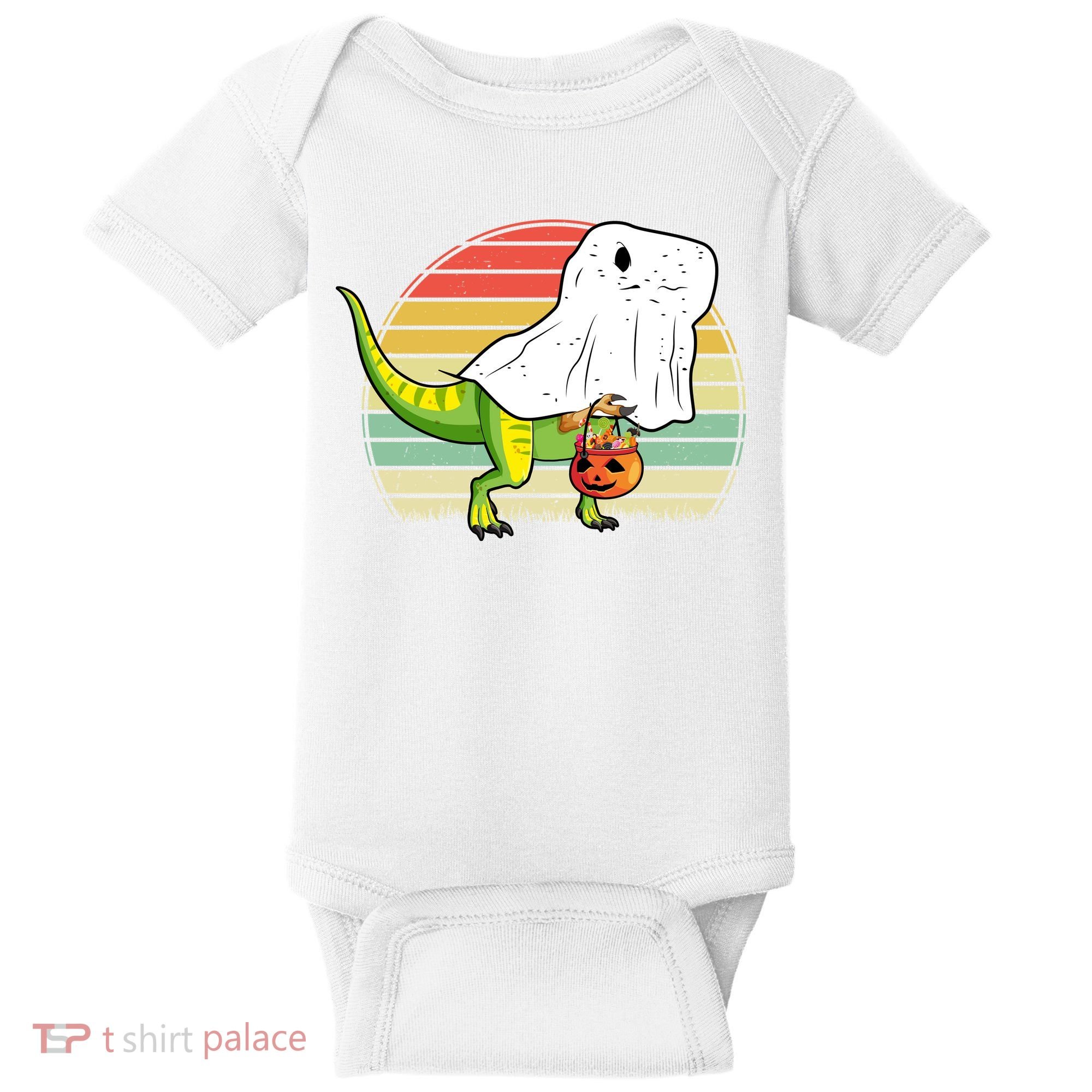 Funny Ghost Dinosaur Halloween Graphic Baby Bodysuit