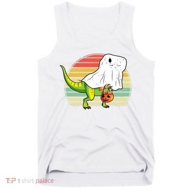 Funny Ghost Dinosaur Halloween Graphic Tank Top
