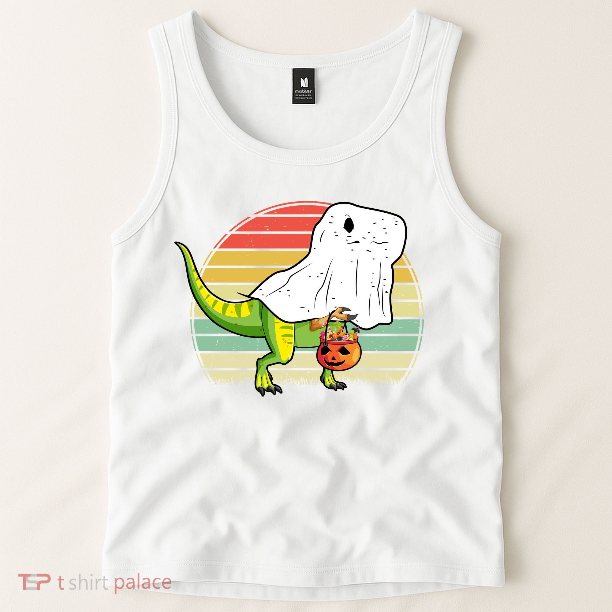 Funny Ghost Dinosaur Halloween Graphic Tank Top