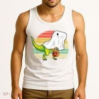 Funny Ghost Dinosaur Halloween Graphic Tank Top thumb 3