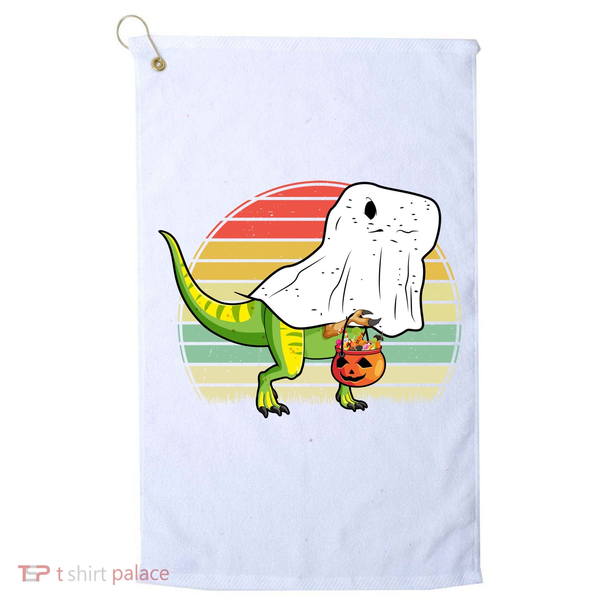 Funny Ghost Dinosaur Halloween Graphic Golf Towel