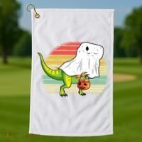 Funny Ghost Dinosaur Halloween Graphic Golf Towel thumb 1