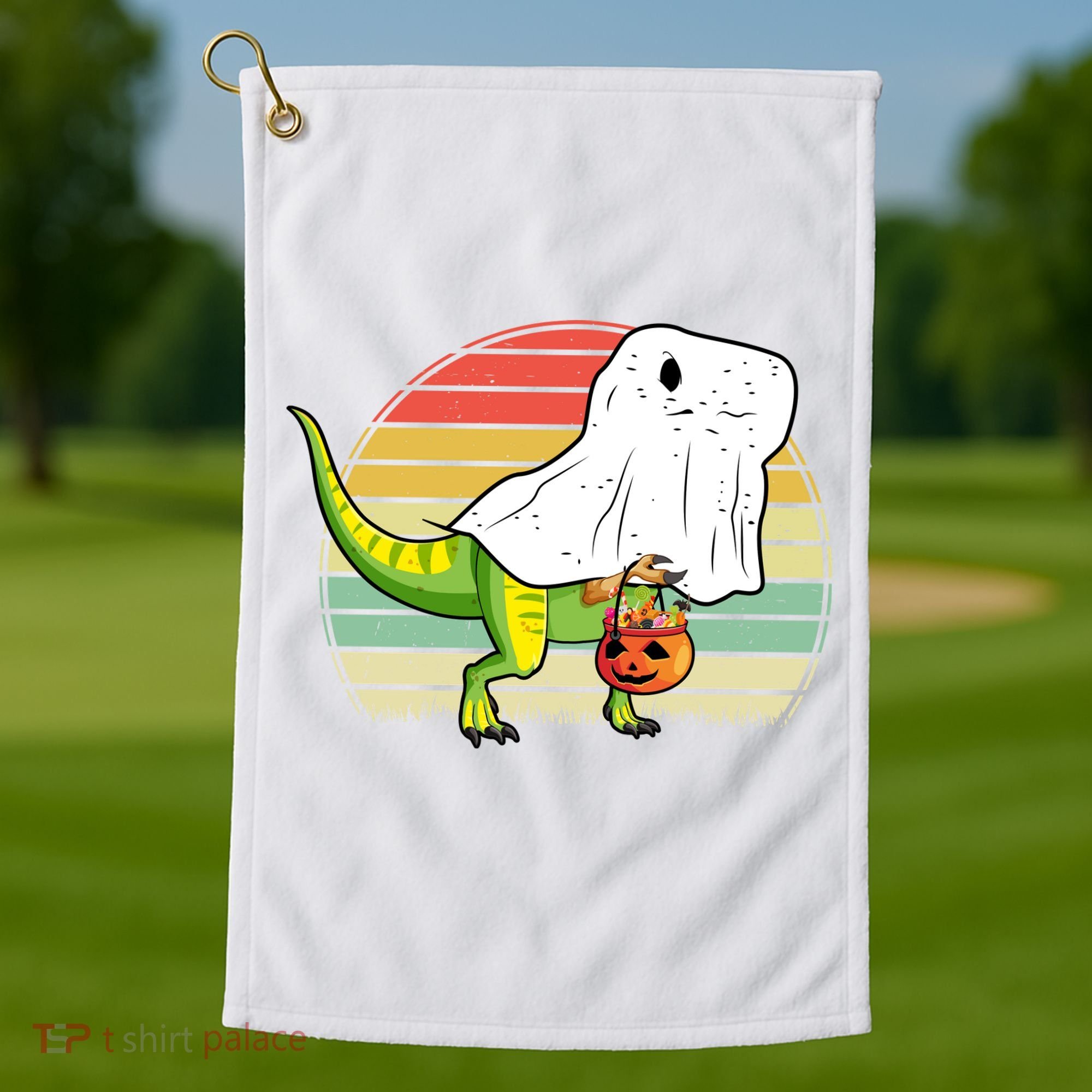 Funny Ghost Dinosaur Halloween Graphic Golf Towel