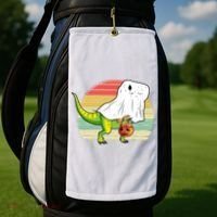 Funny Ghost Dinosaur Halloween Graphic Golf Towel thumb 2