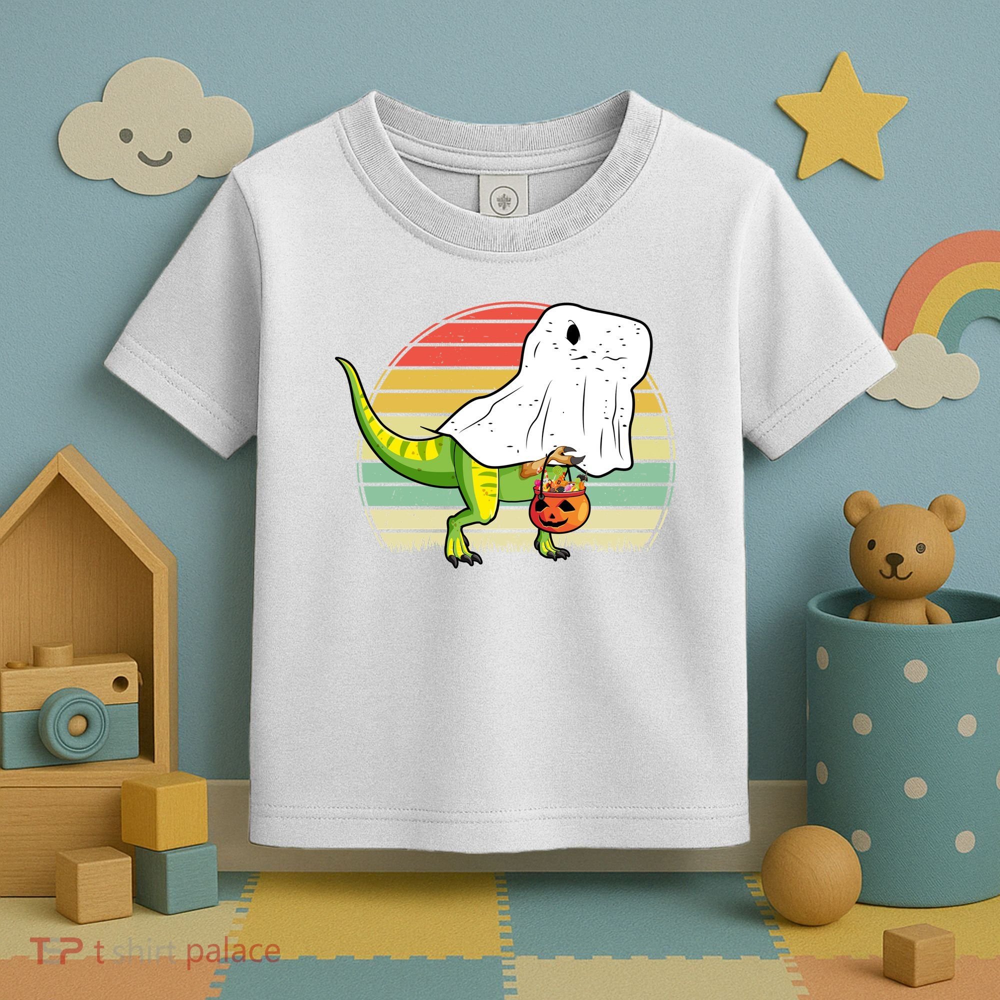 Funny Ghost Dinosaur Halloween Graphic Toddler T-Shirt