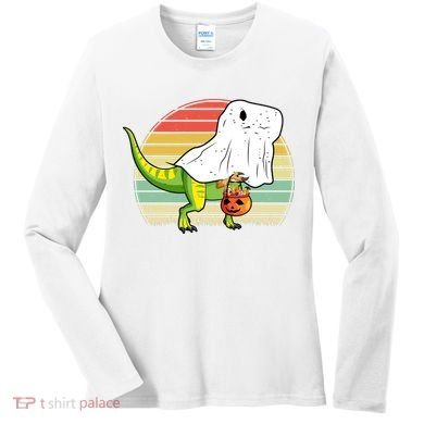 Funny Ghost Dinosaur Halloween Graphic Women's Long Sleeve Shirt