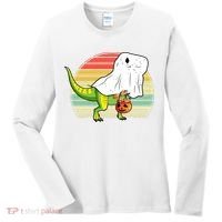 Funny Ghost Dinosaur Halloween Graphic Women's Long Sleeve Shirt thumb 0