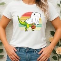 Funny Ghost Dinosaur Halloween Graphic Women's T-Shirt thumb 2