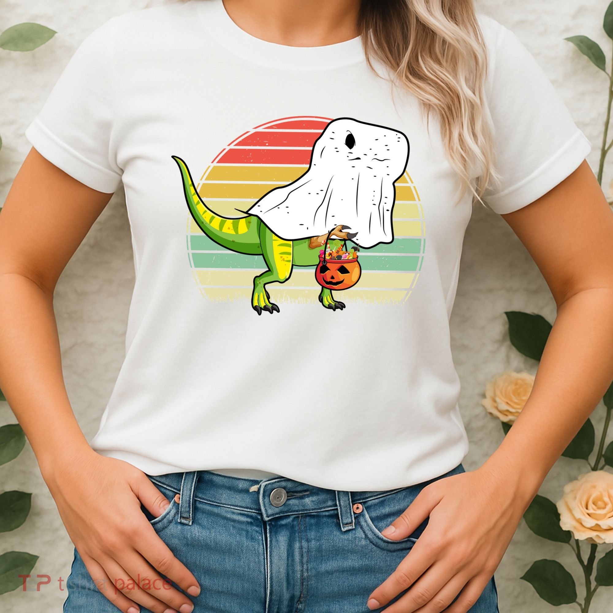 Funny Ghost Dinosaur Halloween Graphic Women's T-Shirt