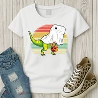 Funny Ghost Dinosaur Halloween Graphic Women's T-Shirt thumb 3