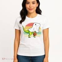 Funny Ghost Dinosaur Halloween Graphic Women's T-Shirt thumb 4