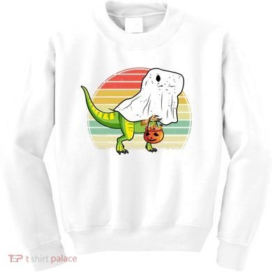 Funny Ghost Dinosaur Halloween Graphic Kids Sweatshirt
