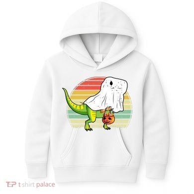 Funny Ghost Dinosaur Halloween Graphic Kids Hoodie