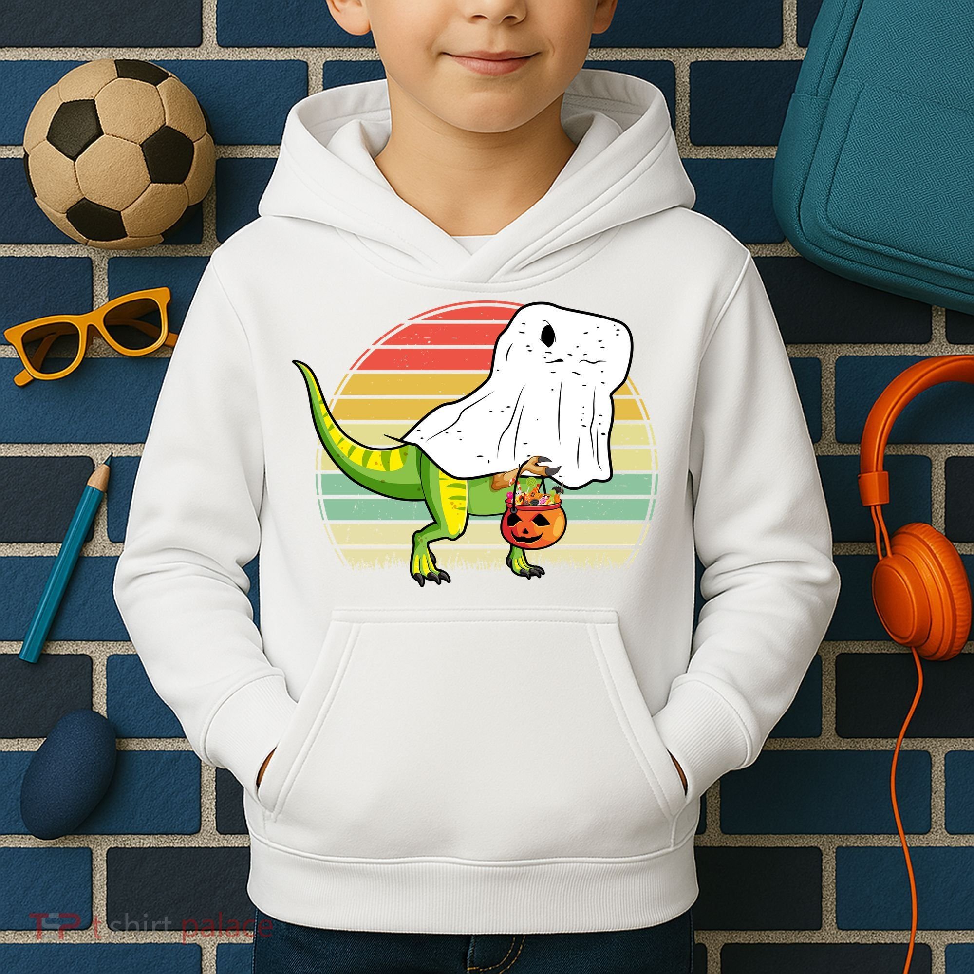 Funny Ghost Dinosaur Halloween Graphic Kids Hoodie
