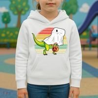 Funny Ghost Dinosaur Halloween Graphic Kids Hoodie thumb 3
