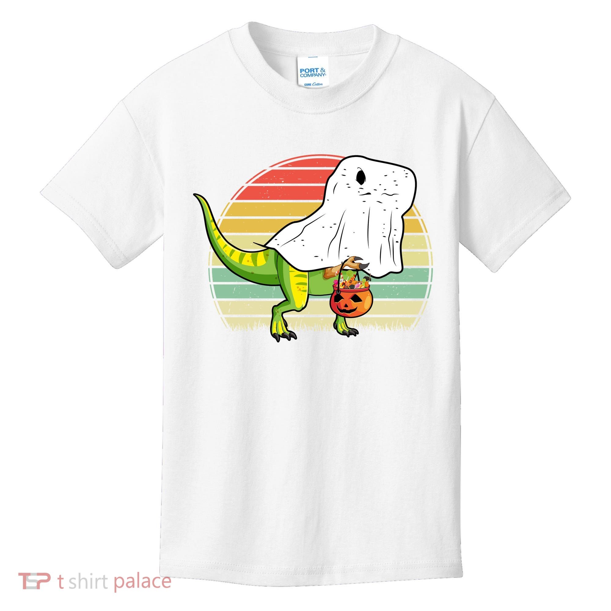 Funny Ghost Dinosaur Halloween Graphic Kids T-Shirt