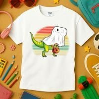 Funny Ghost Dinosaur Halloween Graphic Kids T-Shirt thumb 3