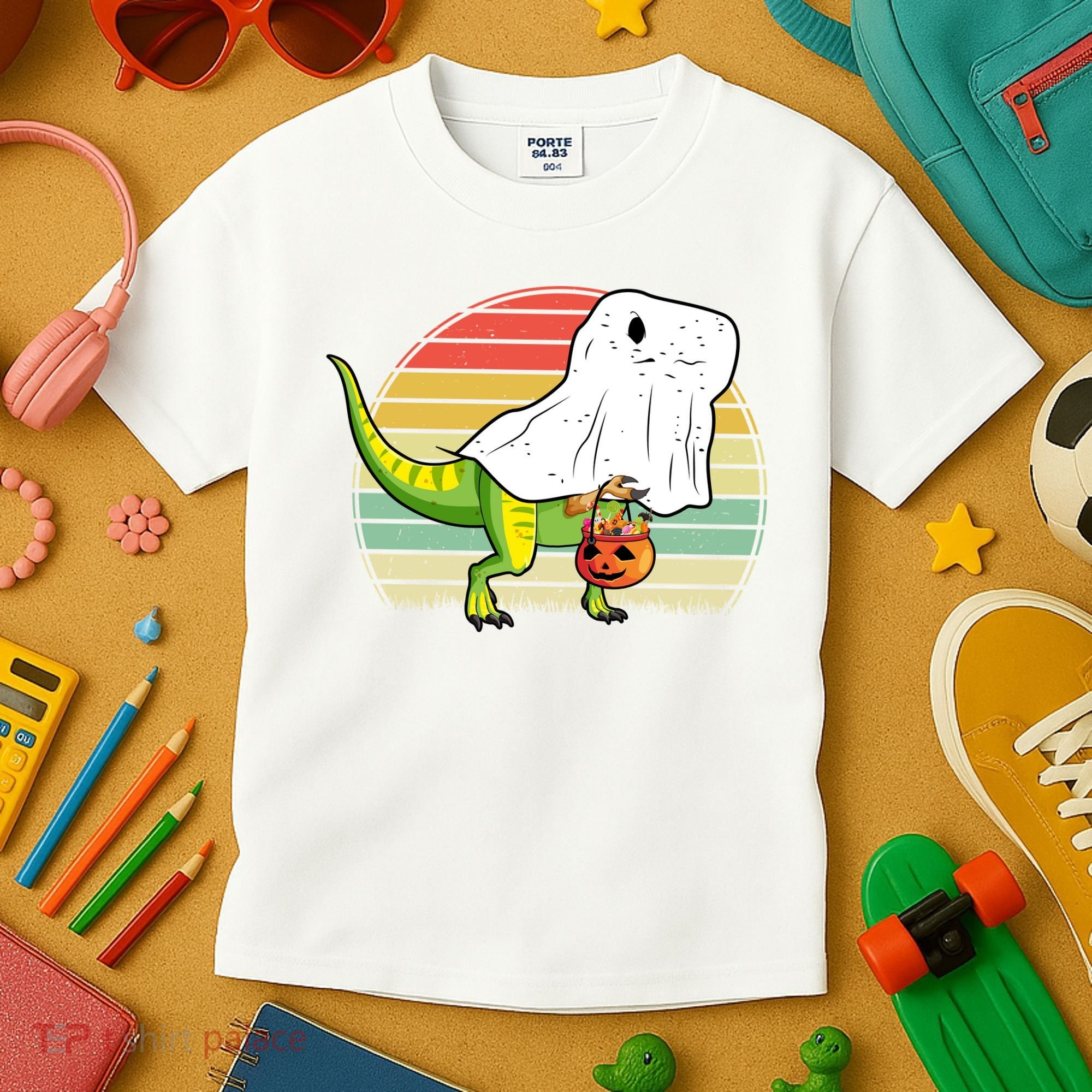 Funny Ghost Dinosaur Halloween Graphic Kids T-Shirt