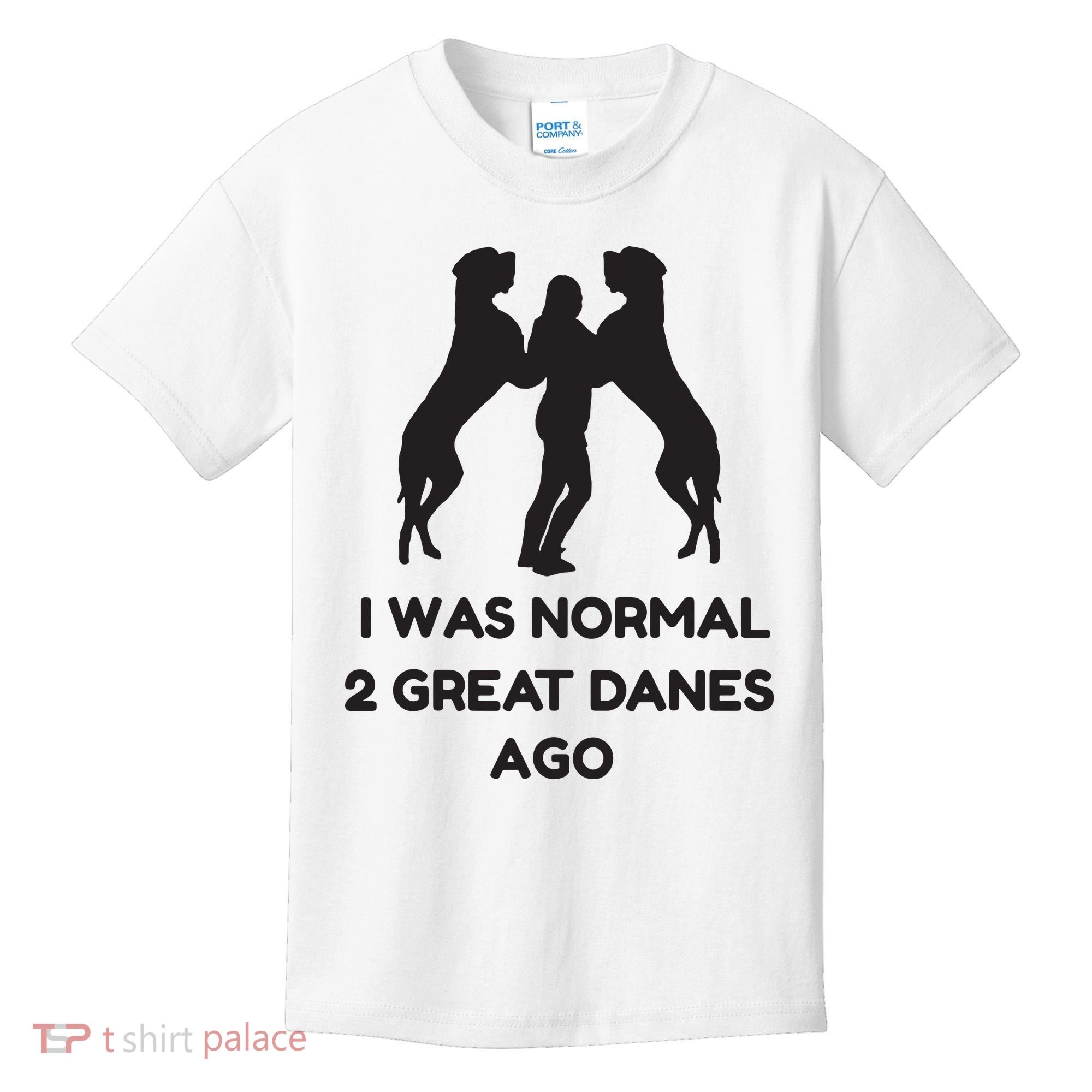 Funny Great Dane Shirts Woman I Was Normal 2 Great Danes Ago Kids T-Shirt