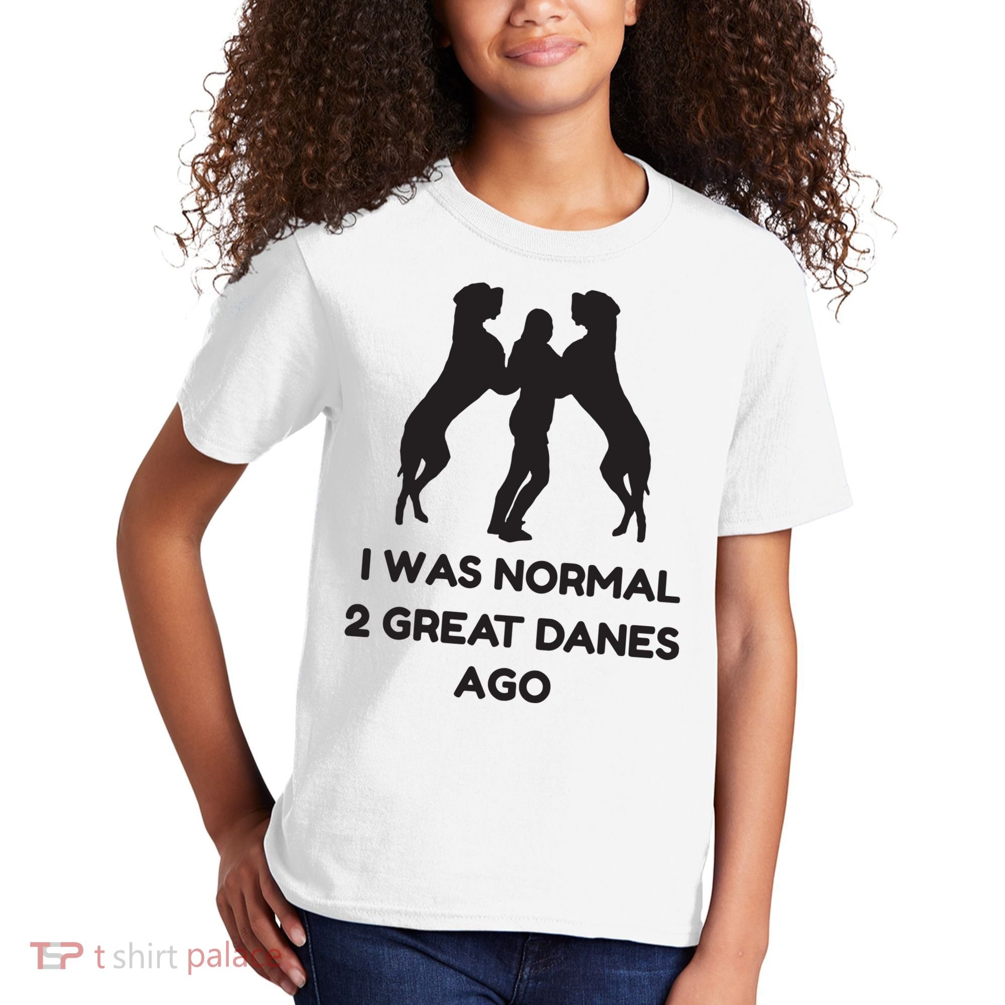 Funny Great Dane Shirts Woman I Was Normal 2 Great Danes Ago Kids T-Shirt