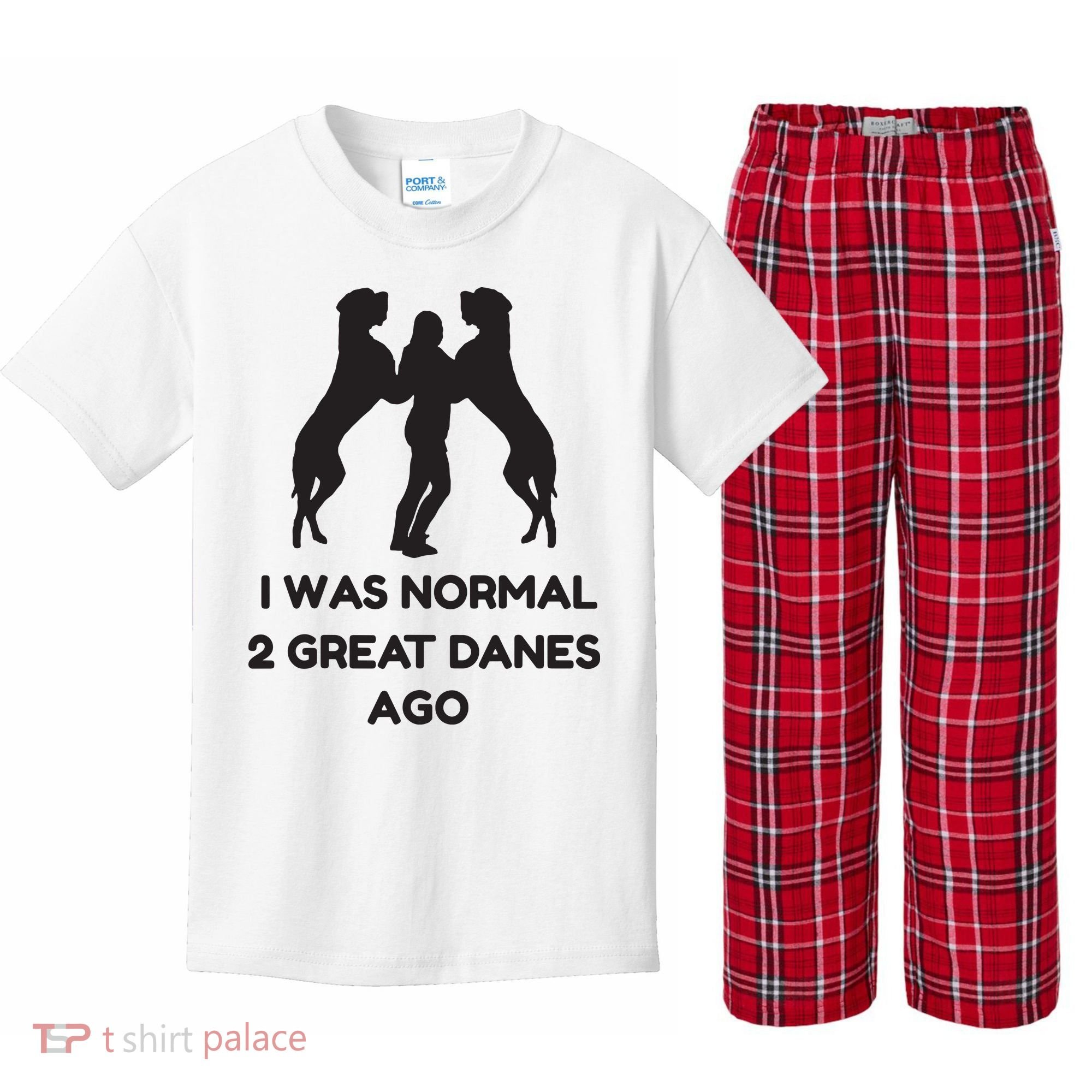 Funny Great Dane Shirts Woman I Was Normal 2 Great Danes Ago Kids Plaid Pajama Set