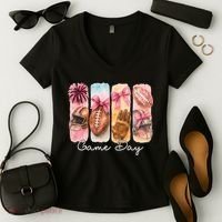 Football Game Day Fall Vibes Cute Autumn Women's V-Neck T-Shirt thumb 2