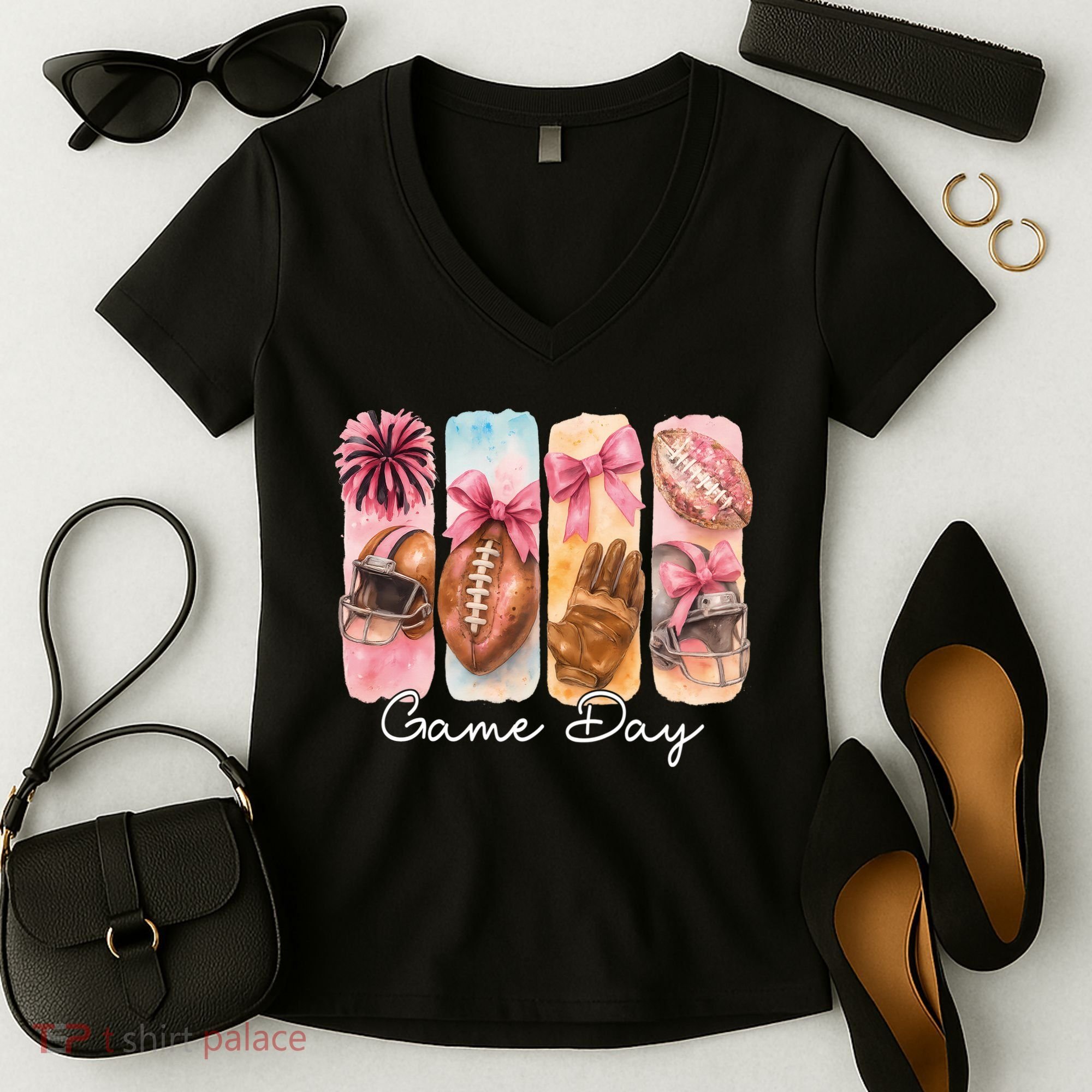 Football Game Day Fall Vibes Cute Autumn Women's V-Neck T-Shirt