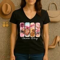 Football Game Day Fall Vibes Cute Autumn Women's V-Neck T-Shirt thumb 3