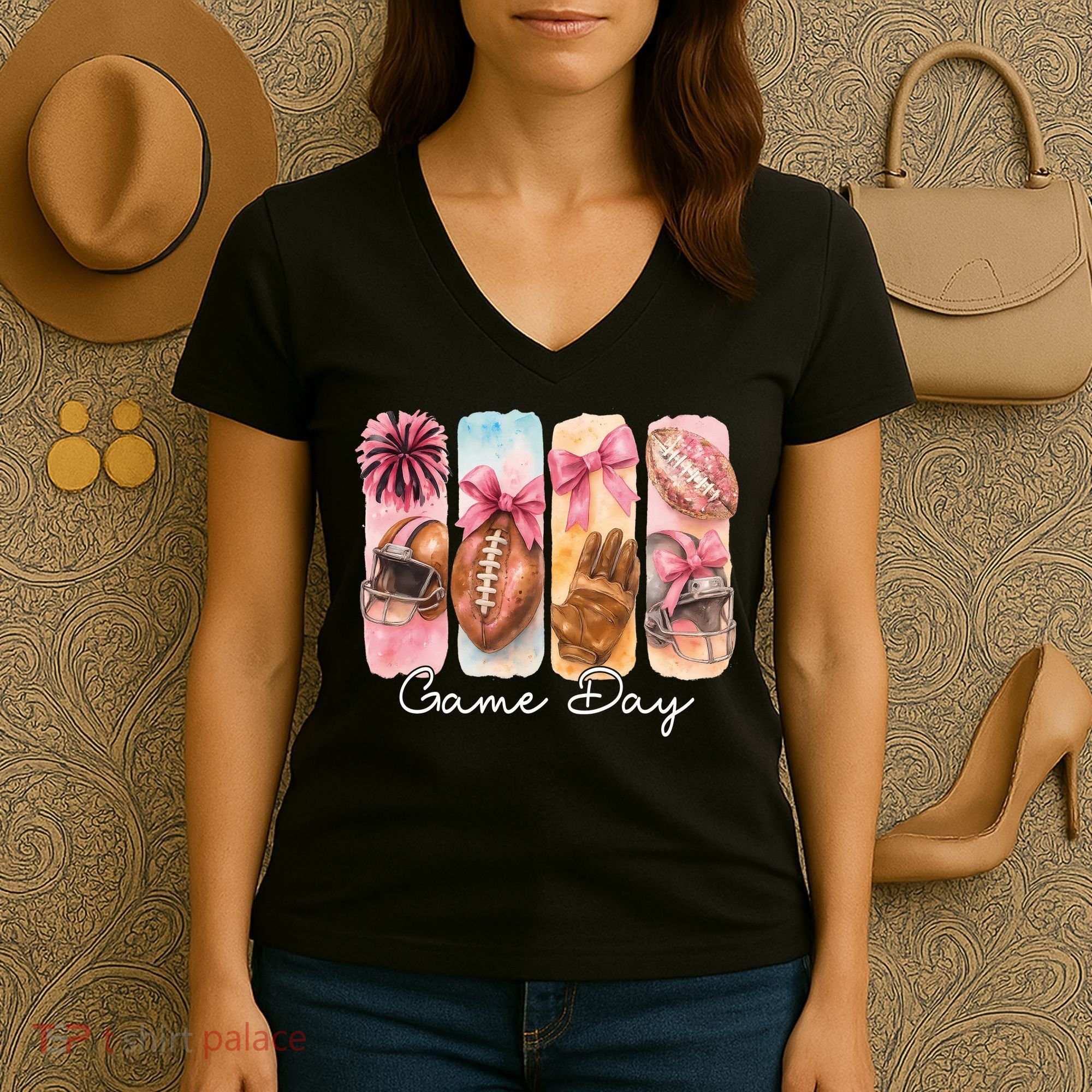 Football Game Day Fall Vibes Cute Autumn Women's V-Neck T-Shirt