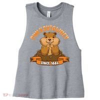 Funny Groundhog Day Phil Cute Ground Hog Punxsutawney Women's Racerback Cropped Tank thumb 0
