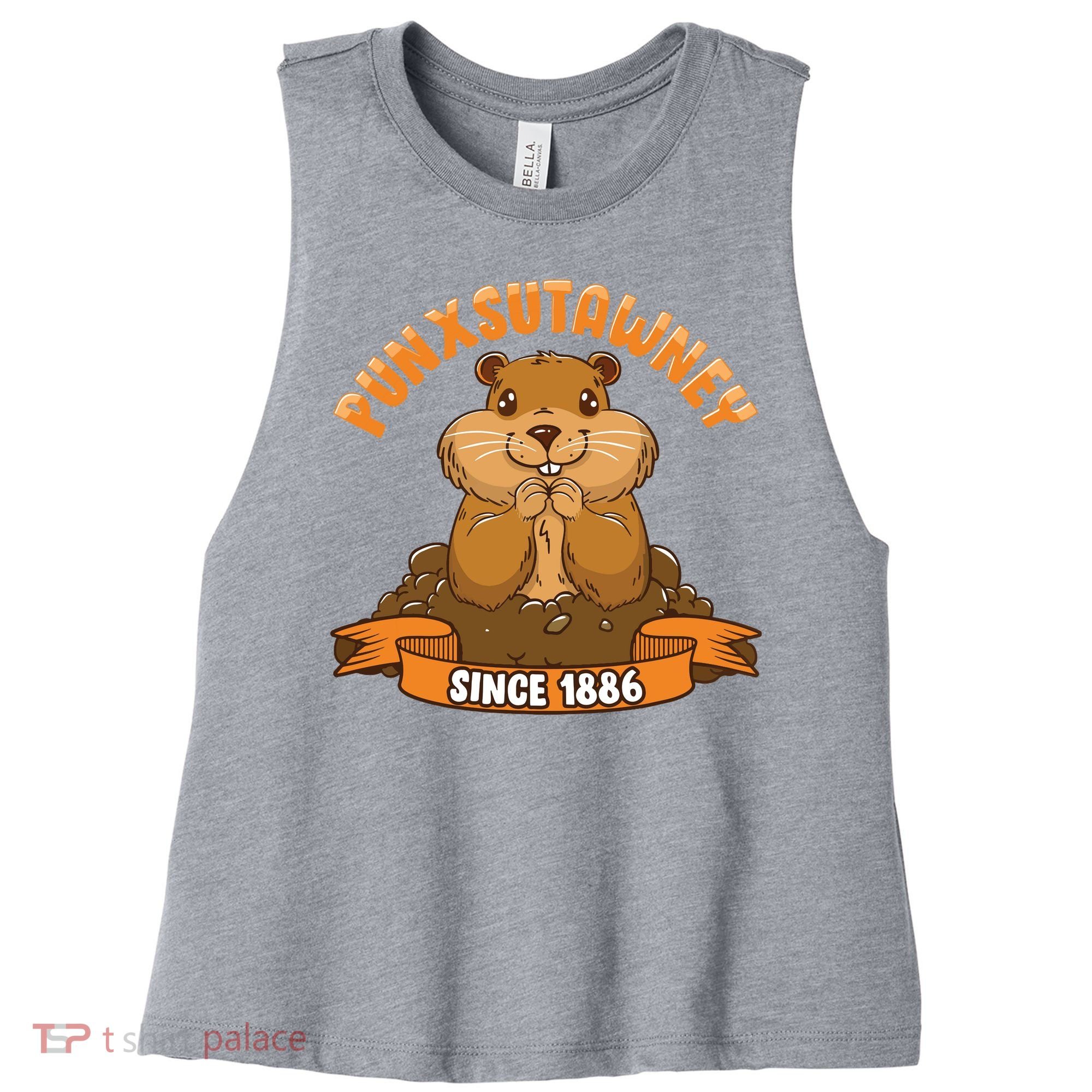 Funny Groundhog Day Phil Cute Ground Hog Punxsutawney Women's Racerback Cropped Tank