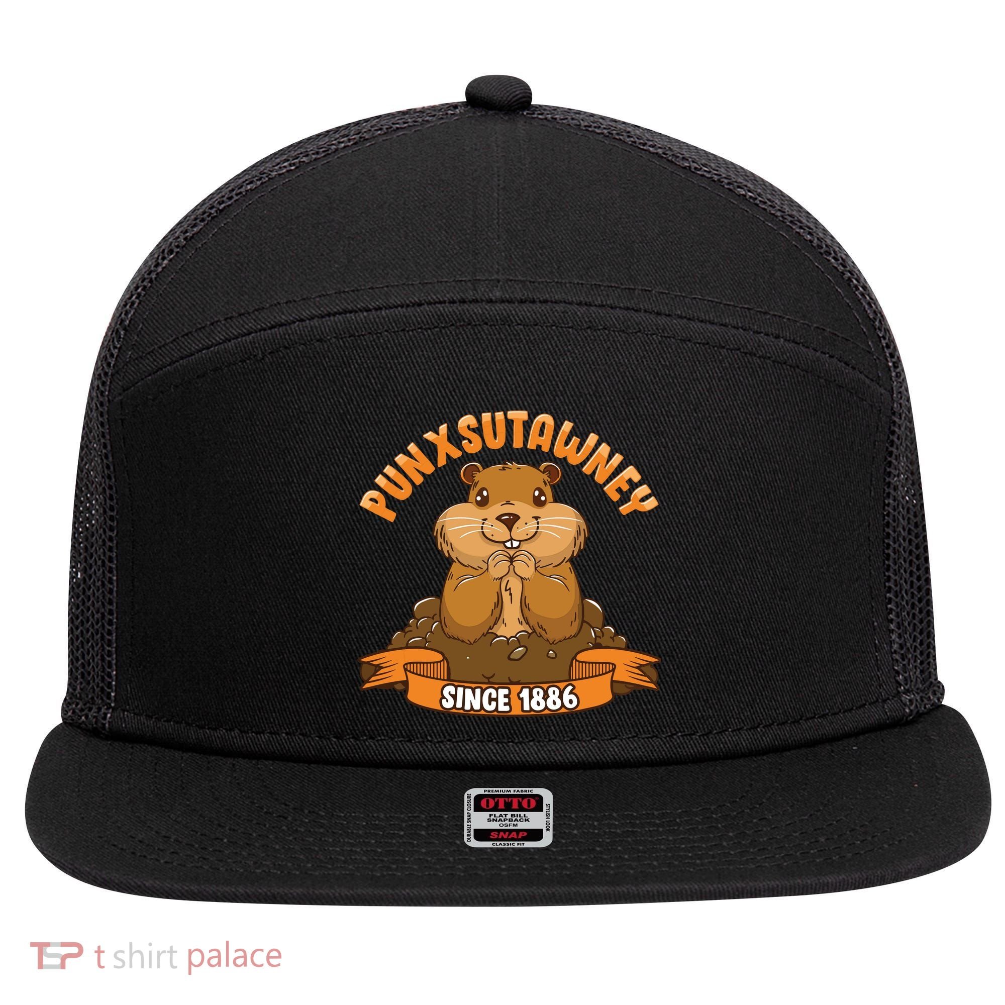 Funny Groundhog Day Phil Cute Ground Hog Punxsutawney 7 Panel Mesh Trucker Snapback Hat