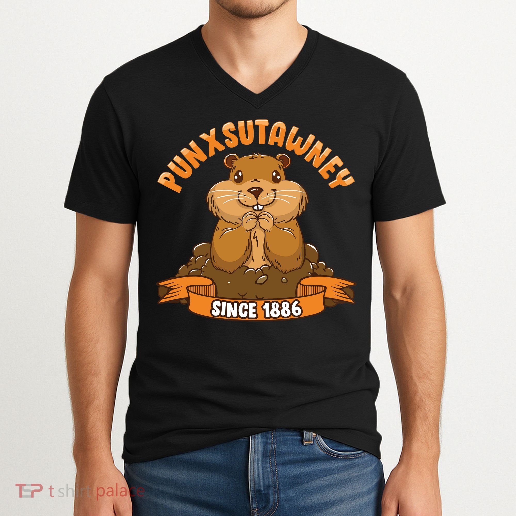 Funny Groundhog Day Phil Cute Ground Hog Punxsutawney V-Neck T-Shirt