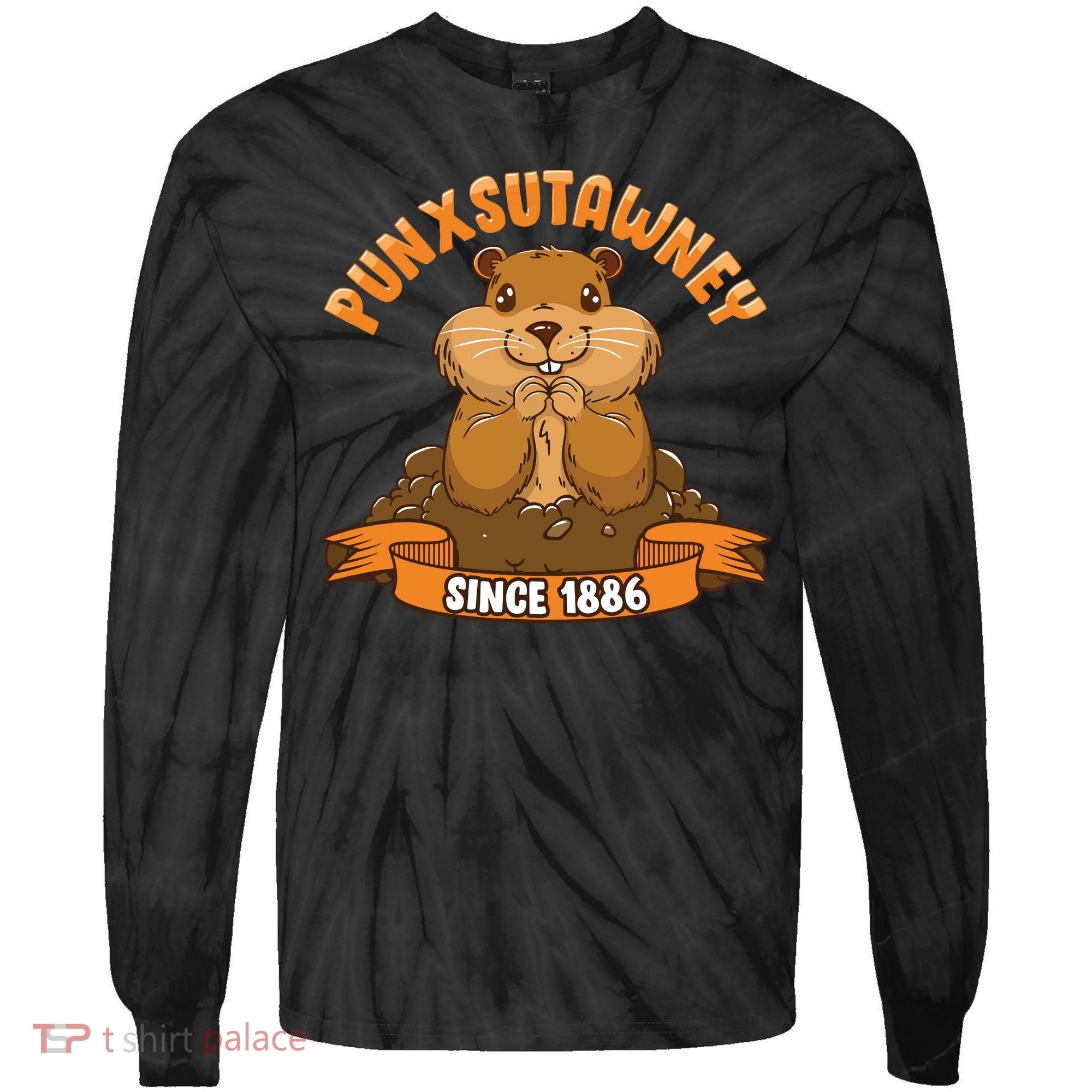 Funny Groundhog Day Phil Cute Ground Hog Punxsutawney Tie-Dye Long Sleeve Shirt