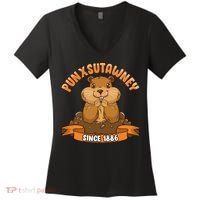 Funny Groundhog Day Phil Cute Ground Hog Punxsutawney Women's V-Neck T-Shirt thumb 0